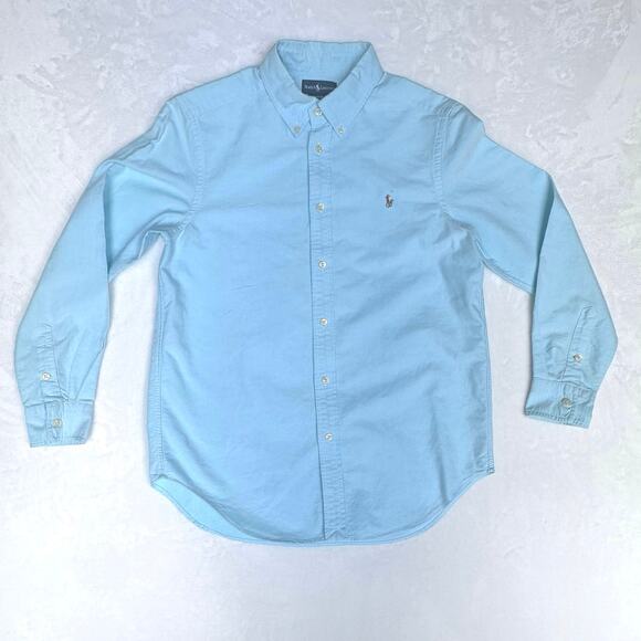 Ralph Lauren Button Down Shirt Youth L Light Blue‎ Classic Fit Preppy Cotton - Picture 1 of 5
